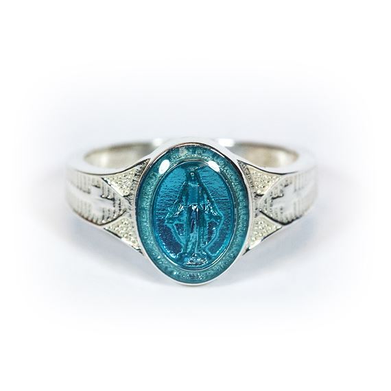 Sterling Silver Miraculous Ring with Blue Epoxy