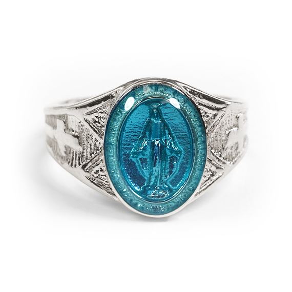 Sterling Silver Miraculous Ring with Blue Epoxy