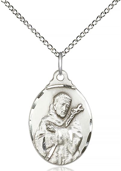 STERLING SILVER ST FRANCIS PENDANT WITH CHAIN - 7/8" x 1/2"