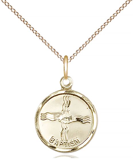 14KT GOLD FILLED BAPTISM PENDANT WITH CHAIN - 5/8" x 1/2"