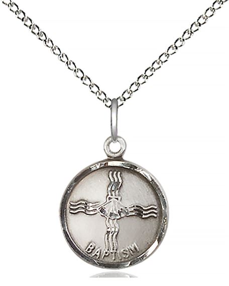 STERLING SILVER BAPTISM PENDANT WITH CHAIN - 5/8" x 1/2"
