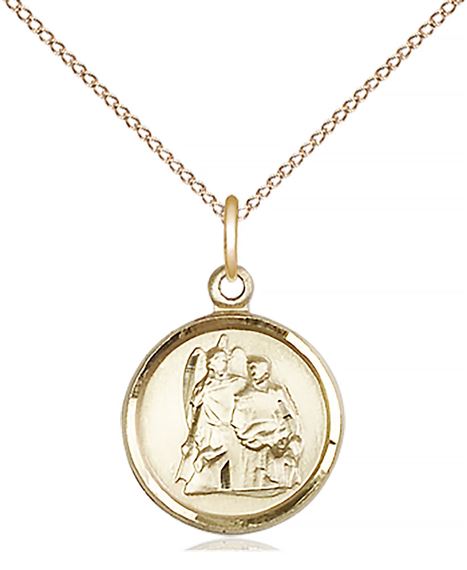 14KT GOLD FILLED ST RAPHAEL PENDANT WITH CHAIN - 5/8" x 1/2"