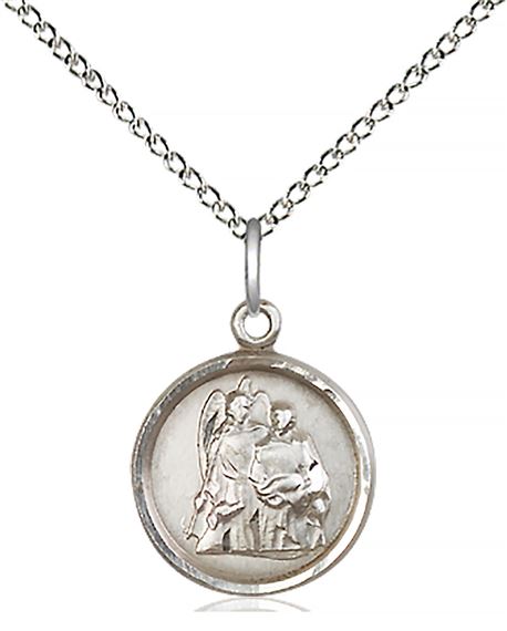 STERLING SILVER ST RAPHAEL PENDANT WITH CHAIN - 5/8" x 1/2"