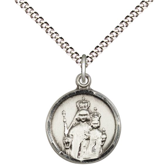 STERLING SILVER OUR LADY OF CONSOLATION PENDANT WITH CHAIN - 5/8" x 1/2"