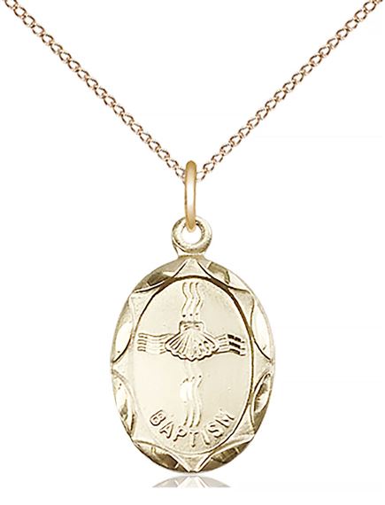 14KT GOLD FILLED BAPTISM PENDANT WITH CHAIN - 3/4" x 3/8"