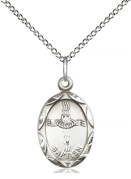 STERLING SILVER BAPTISM PENDANT WITH CHAIN - 3/4" x 3/8"