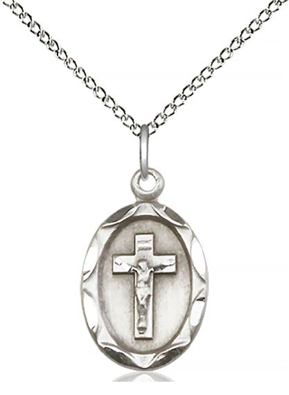 STERLING SILVER CRUCIFIX PENDANT WITH CHAIN - 3/4" x 3/8"