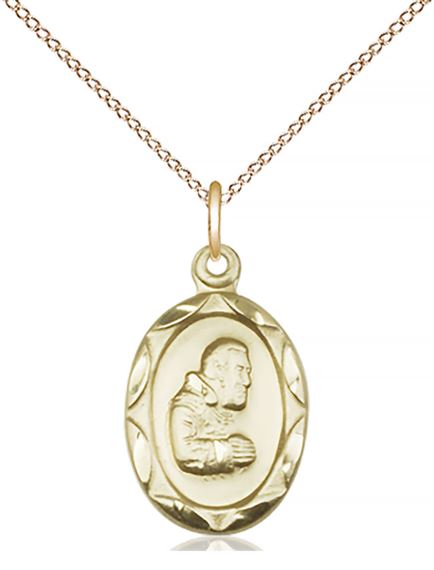 14KT GOLD FILLED ST PIO OF PIETRELCINA PENDANT WITH CHAIN - 3/4" x 3/8"