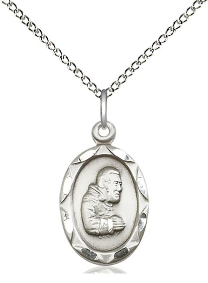 STERLING SILVER ST PIO OF PIETRELCINA PENDANT WITH CHAIN - 3/4" x 3/8"