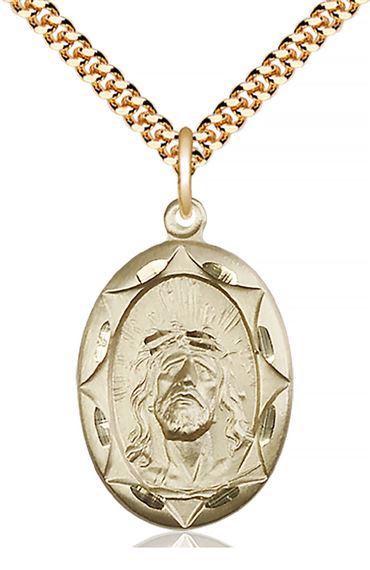 14KT GOLD FILLED ECCE HOMO PENDANT WITH CHAIN - 1" x 5/8"