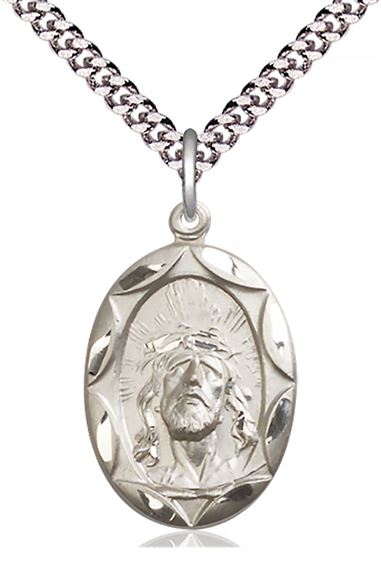 STERLING SILVER ECCE HOMO PENDANT WITH CHAIN - 1" x 5/8"