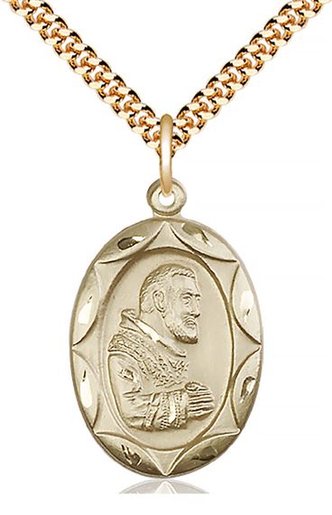 14KT GOLD FILLED ST PIO OF PIETRELCINA PENDANT WITH CHAIN - 1" x 5/8"