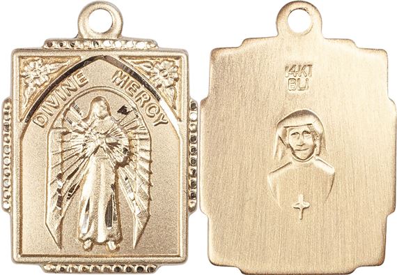 14KT GOLD DIVINE MERCY MEDAL - 5/8" x 1/2"