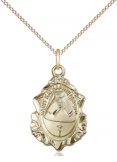 14KT GOLD FILLED ST KATHARINE DREXEL PENDANT WITH CHAIN - 3/4" x 1/2"