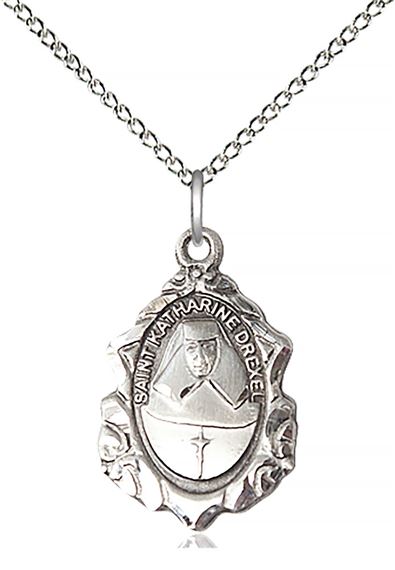 STERLING SILVER ST KATHARINE DREXEL PENDANT WITH CHAIN - 3/4" x 1/2"
