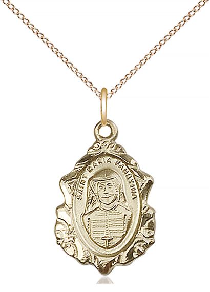 14KT GOLD FILLED ST MARIA FAUSTINA PENDANT WITH CHAIN - 3/4" x 1/2"