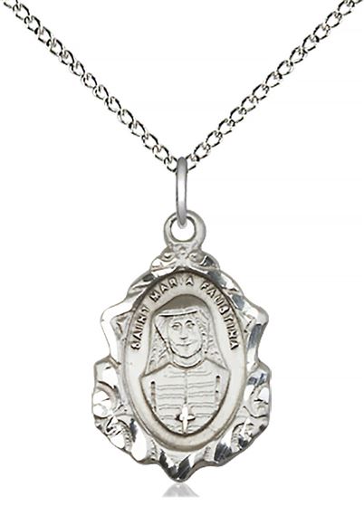 STERLING SILVER MARIA FAUSTINA PENDANT WITH CHAIN - 3/4" x 1/2"