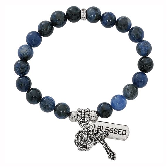 BLUE LAPIS STRETCH PRAYER BRACELET