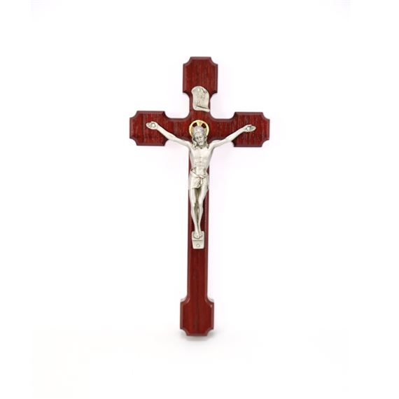 CHERRY & PEWTER CRUCIFIX - 8 INCH