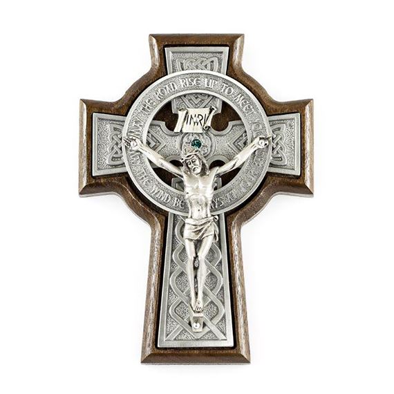 WALNUT AND PEWTER CELTIC CRUCIFIX