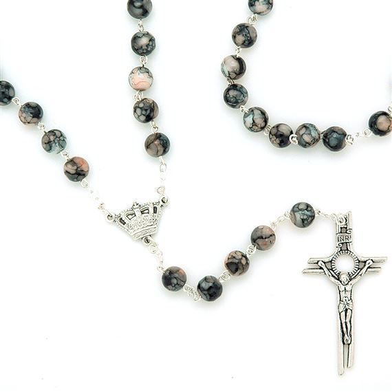 FATIMA ROSARY WITH GLASS BEADS - GREY & CORAL