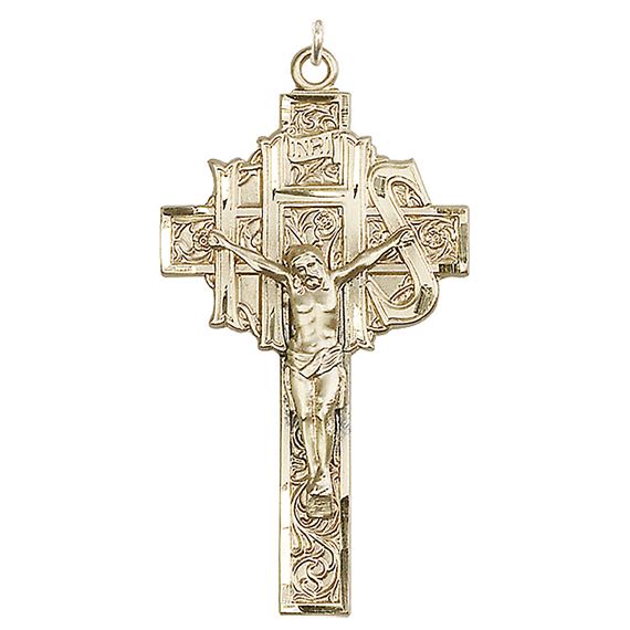 14KT GOLD ORNATE I.H.S. CRUCIFIX