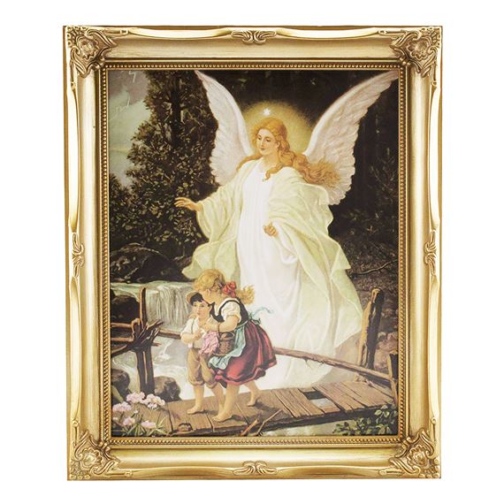 GOLD FRAMED GUARDIAN ANGEL PRINT 9 3/4" x 11 3/4" EWTN Religious