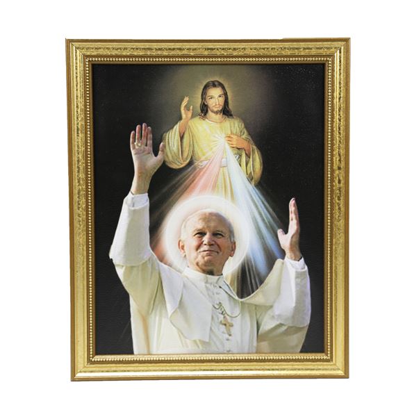 POPE ST. JOHN PAUL II WITH DIVINE MERCY FRAMED - 9 1/2" x 11 1/2"