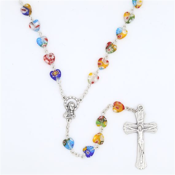 MURANO GLASS ROSARY WITH HEART SHAPED BEADS