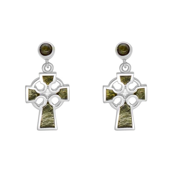 STERLING SILVER CELTIC CROSS CONNEMARA MARBLE EARRINGS