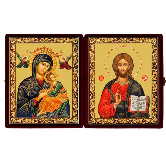 OUR LADY OF PERPETUAL HELP & CHRIST THE TEACHER ICON DIPTYCH - 5"H