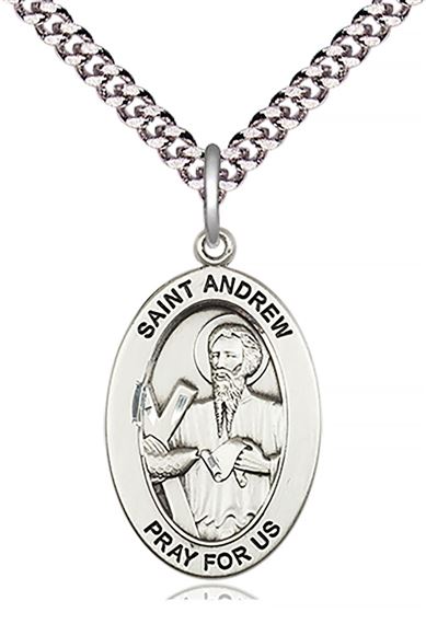 STERLING SILVER ST ANDREW THE APOSTLE PENDANT WITH CHAIN - 1" x 5/8"