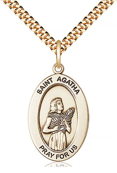 14KT GOLD FILLED ST AGATHA PENDANT WITH CHAIN - 1" x 5/8"