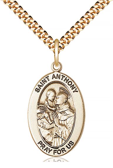 14KT GOLD FILLED ST ANTHONY OF PADUA PENDANT WITH CHAIN - 1" x 5/8"
