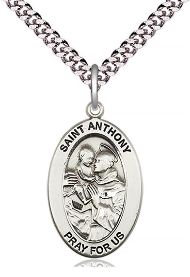 STERLING SILVER ST ANTHONY OF PADUA PENDANT WITH CHAIN - 1" x 5/8"