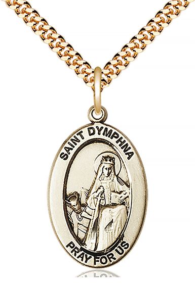 14KT GOLD FILLED ST DYMPHNA PENDANT WITH CHAIN - 1" x 5/8"