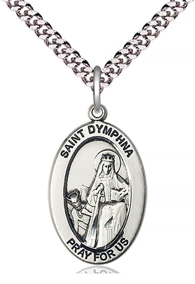 STERLING SILVER ST DYMPHNA PENDANT WITH CHAIN - 1" x 5/8"
