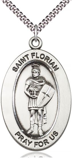 STERLING SILVER ST FLORIAN PENDANT WITH CHAIN - 1" x 5/8"