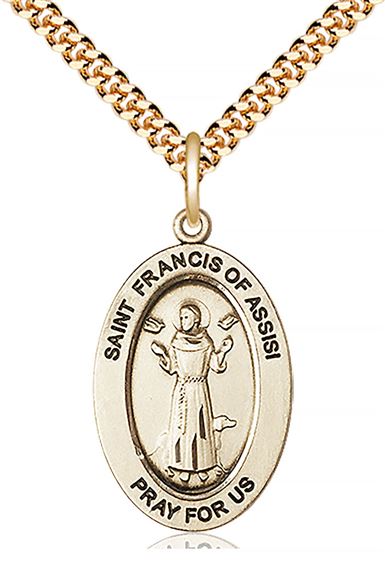 14KT GOLD FILLED ST FRANCIS OF ASSISI PENDANT WITH CHAIN - 1" x 5/8"
