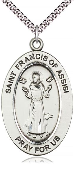 STERLING SILVER ST FRANCIS OF ASSISI PENDANT WITH CHAIN - 1" x 5/8"