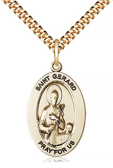 14KT GOLD FILLED ST GERARD MAJELLA PENDANT WITH CHAIN - 1" x 5/8"