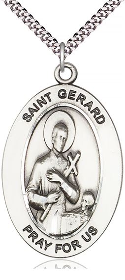 STERLING SILVER ST GERARD MAJELLA PENDANT WITH CHAIN - 1" x 5/8"