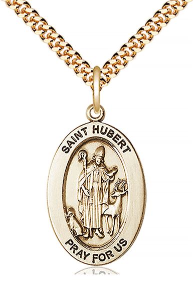 14KT GOLD FILLED ST HUBERT OF LIEGE PENDANT WITH CHAIN - 1" x 5/8"