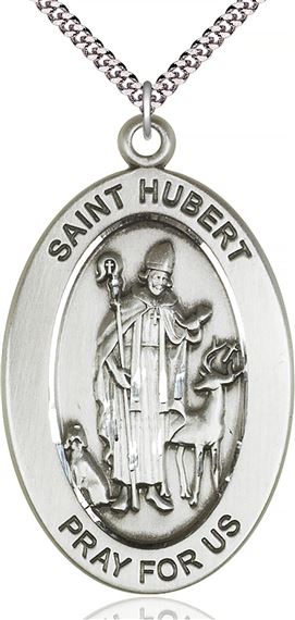 STERLING SILVER ST HUBERT OF LIEGE PENDANT WITH CHAIN - 1" x 5/8"