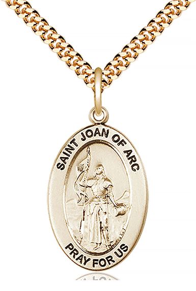 14KT GOLD FILLED ST JOAN OF ARC PENDANT WITH CHAIN - 1" x 5/8"