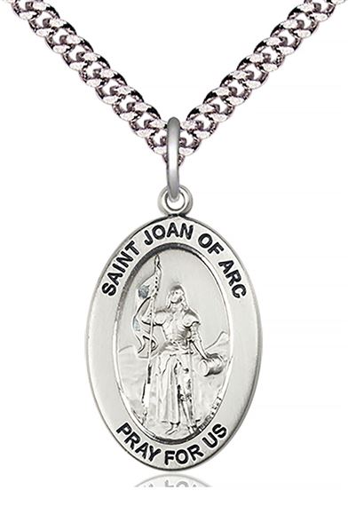 STERLING SILVER ST JOAN OF ARC PENDANT WITH CHAIN - 1" x 5/8"