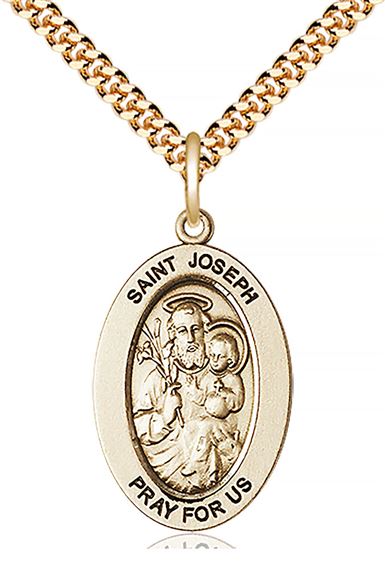 14KT GOLD FILLED ST JOSEPH PENDANT WITH CHAIN - 1" x 5/8"