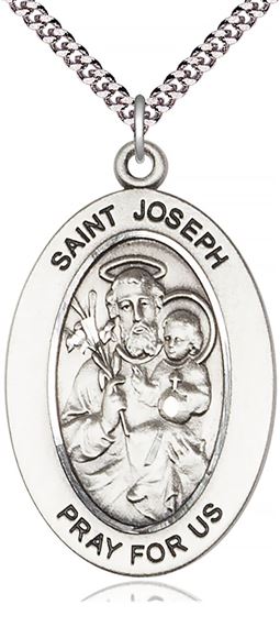 STERLING SILVER ST JOSEPH PENDANT WITH CHAIN - 1" x 5/8"