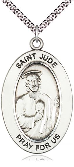 STERLING SILVER ST JUDE THADDEUS PENDANT WITH CHAIN - 1" x 5/8"