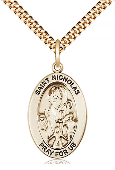 14KT GOLD FILLED ST NICHOLAS PENDANT WITH CHAIN - 1" x 5/8"